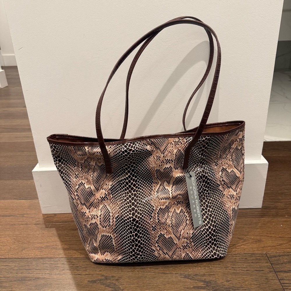 Sondra Roberts Brown and Tan Leopard Print Tote